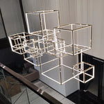 suspension moderne or blanc géométrique forme cubique minimaliste led aluminium
