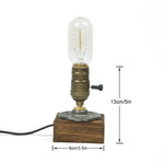 lampe table industrielle rétro variateur bois métal vieilli transparent bronze noir