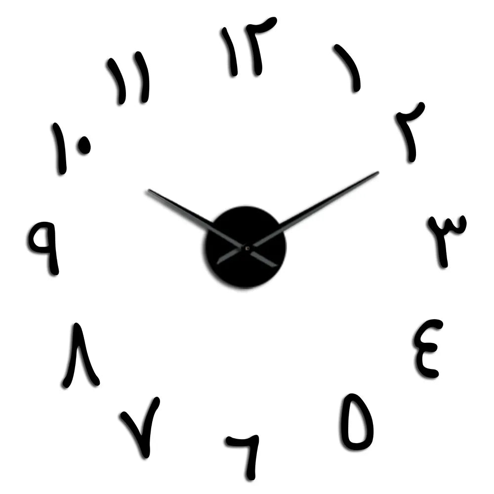 horloge murale moderne chiffres arabes acrylique argent doré noir autocollants grande taille
