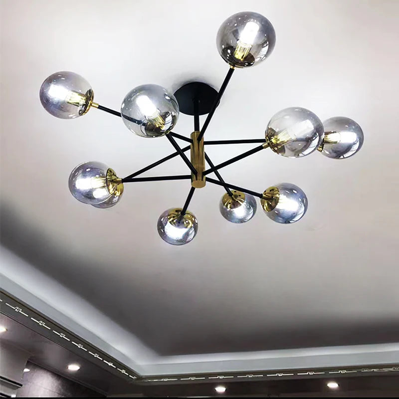 suspension lumineuse moderne boules sphériques translucides noir doré led echangement facile