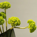 Vase en verre transparent avec arrangement floral créatif