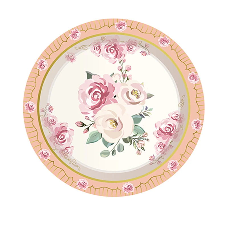 assiettes gobelets jetables fleurs papillons motif rose blanc anniversaire mariage fêtes