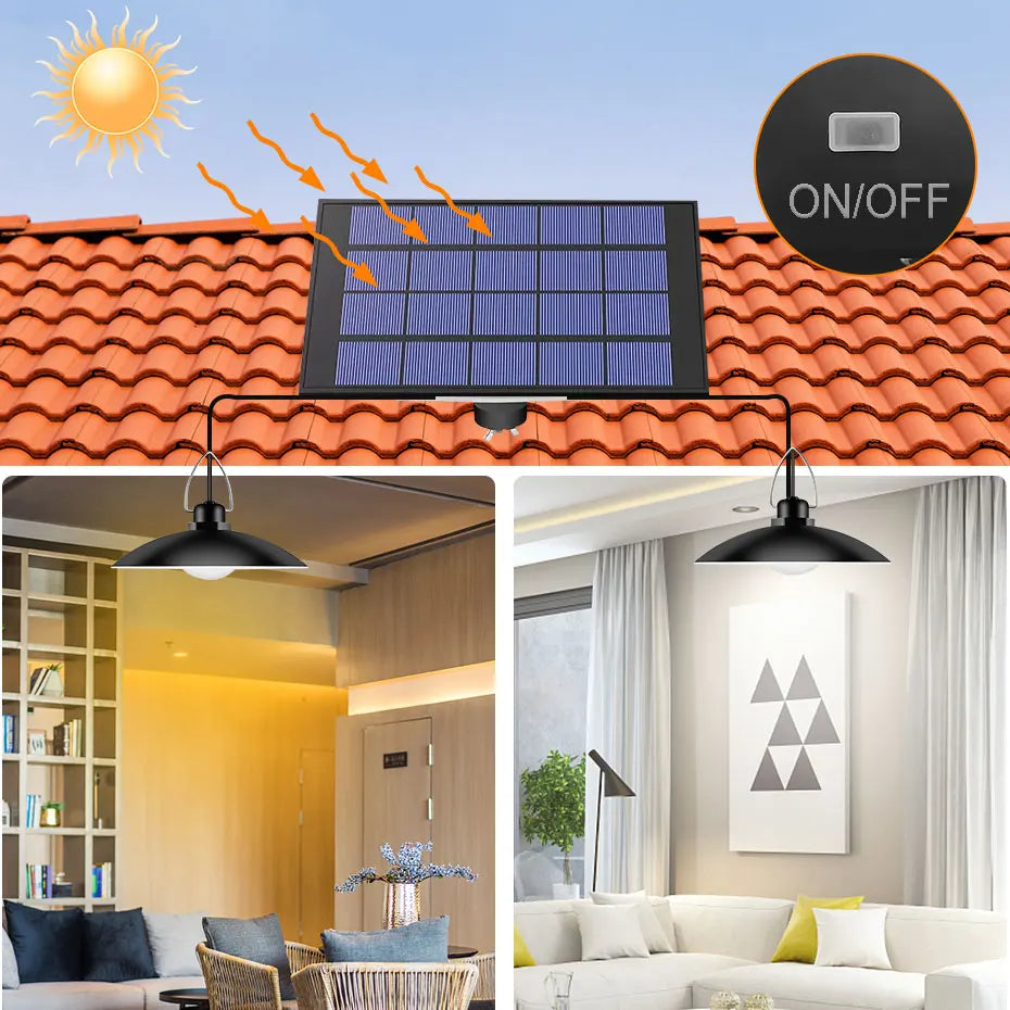 lampe suspendue solaire moderne panneaux bleus crochets câble noir extérieur jardin led ip65 abs