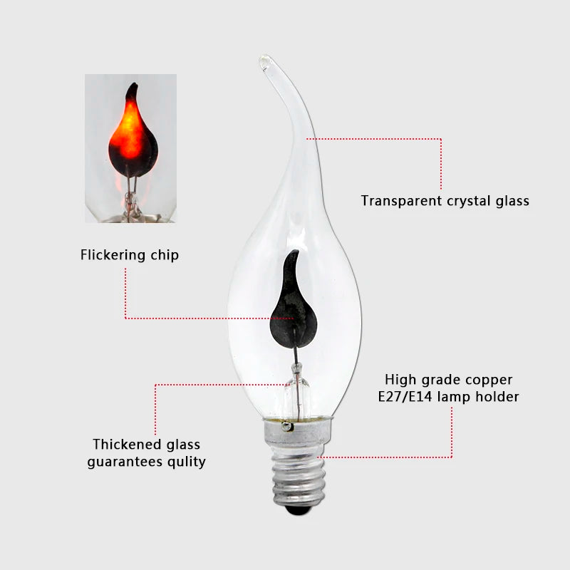 lampe led flamme noire transparente moderne e27 e14 3w 250 lumens 30000h