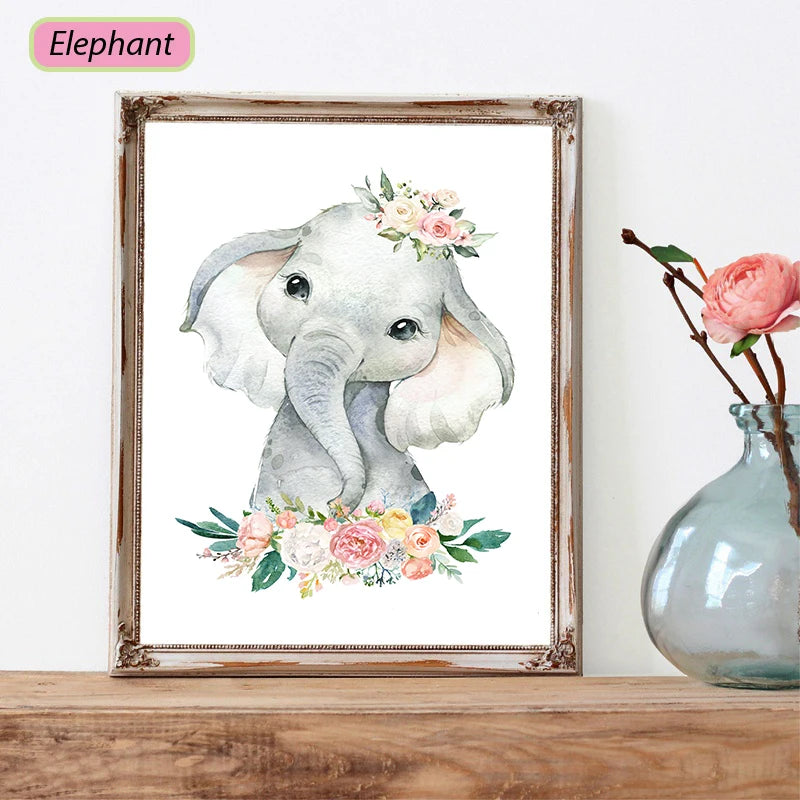 Tableau sans cadre animaux tendres couleur jaune