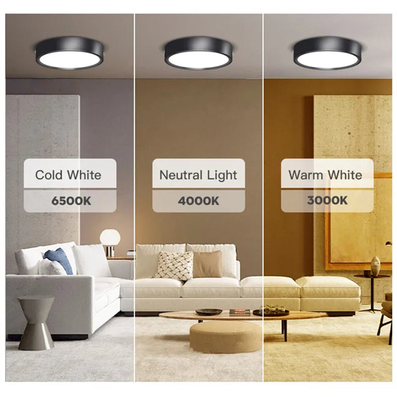 plafonnier led rond ultra mince moderne montage surface éclairage intérieur salon blanc noir