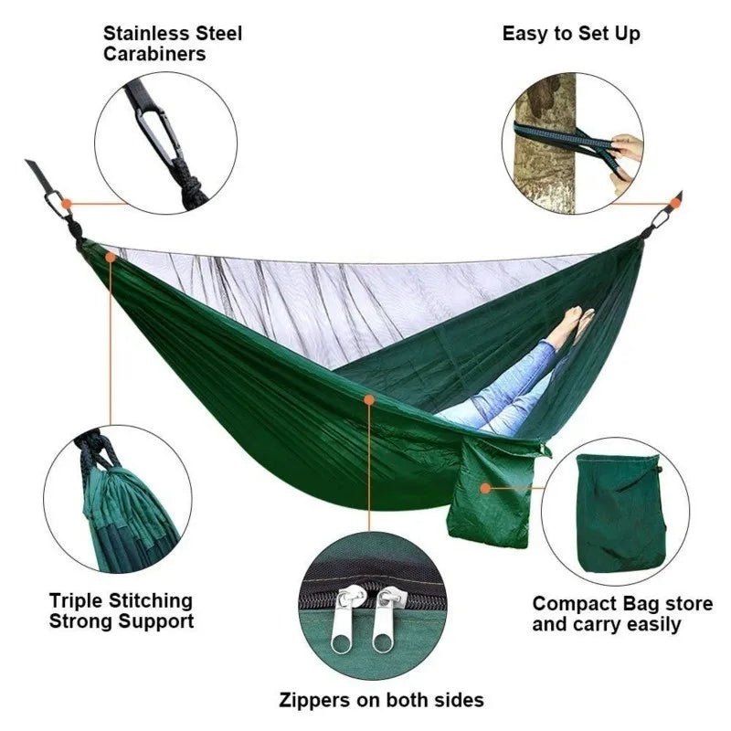 hamac camping moustiquaire auvent portable randonnée voyage survie extérieur vert