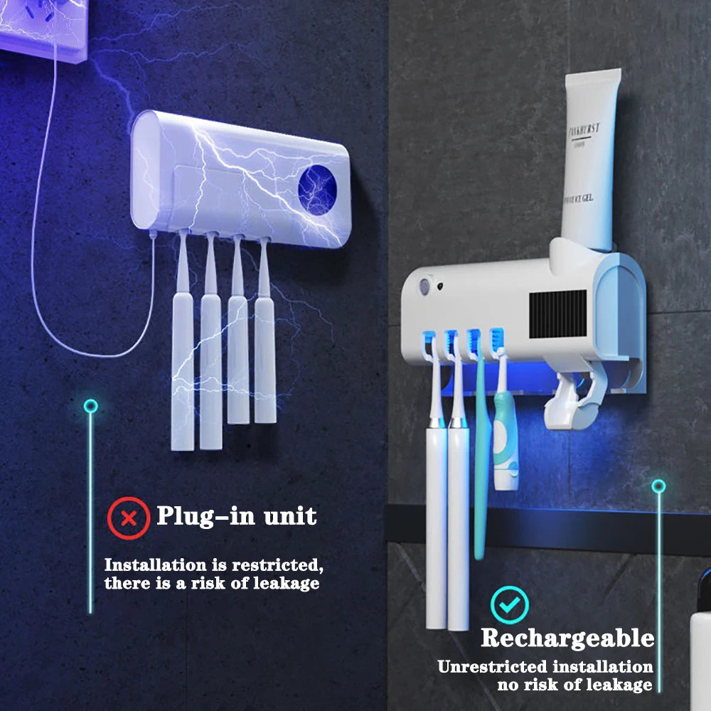 porte brosse dents stérilisation uv distribiteur dentifrice brosses dents moderne blanc adhésif solaire charge