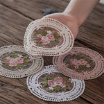 serviettes table vintage fleur rose verte bordure dentelée beige 12cm respectueux environnement moderne tapis