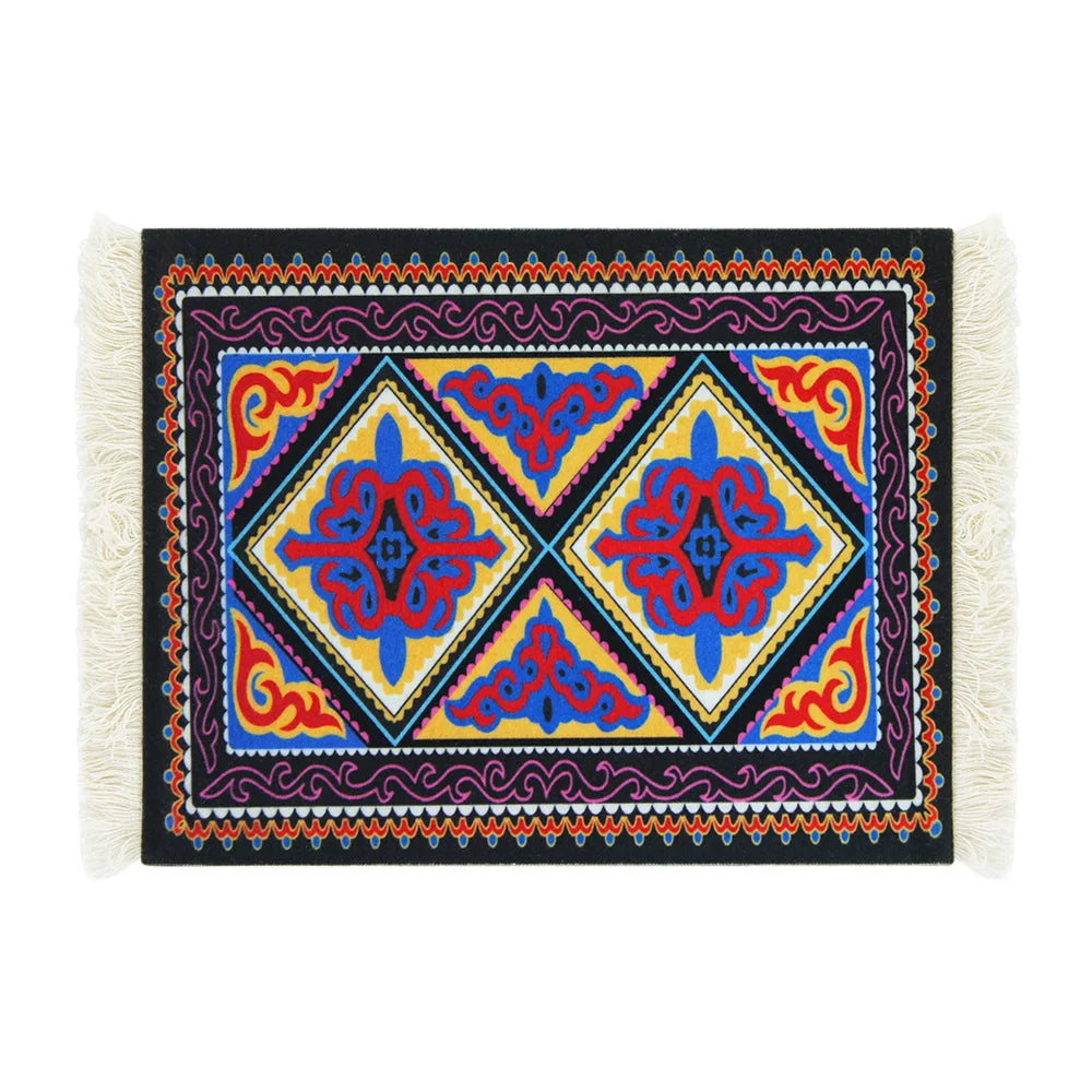 tapis floral orné anti dérapant rouge blanc vert bleu noir tissu caoutchouc
