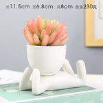 cache pot céramique blanc noir personnage assis contemporain plante succulente minimaliste ornement décoration artisanale