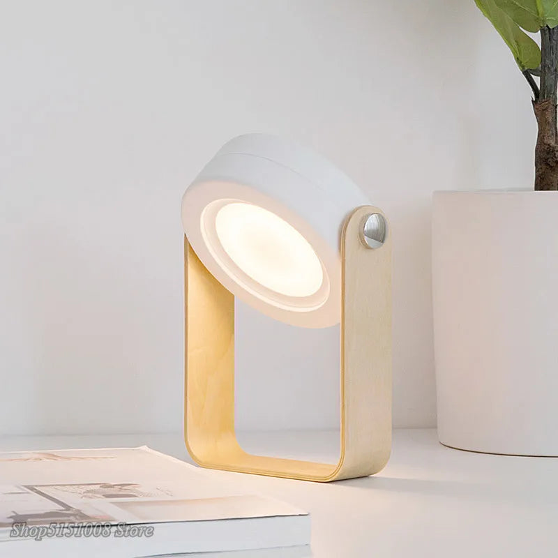 lampe table led rechargeable pliante manche bois blanc minimaliste toucher interrupteur usb