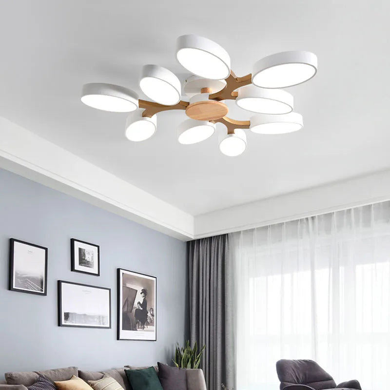 plafonnier moderne bois naturel gris blanc circulaire contemporain opacité(touches marche/arrêt) LED 6sources 2000 82000lm