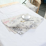 serviettes table rectangulaires coton polyester fleurées beige noir rose clair farmhouse vintage respectueux environnement