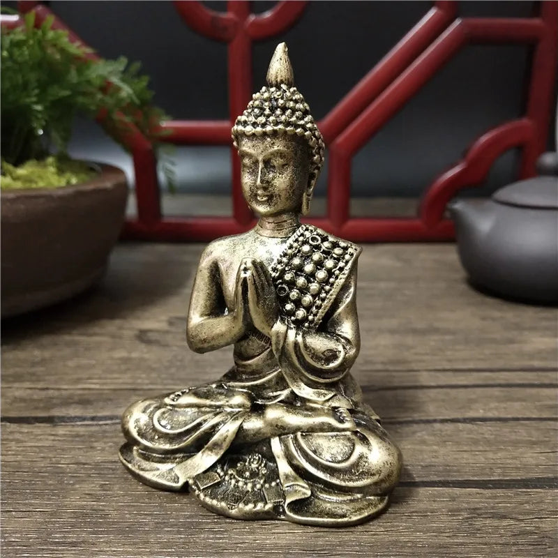 statue bouddha dorée détaillée classique traditionnel ornement feng shui maison artisanat résine