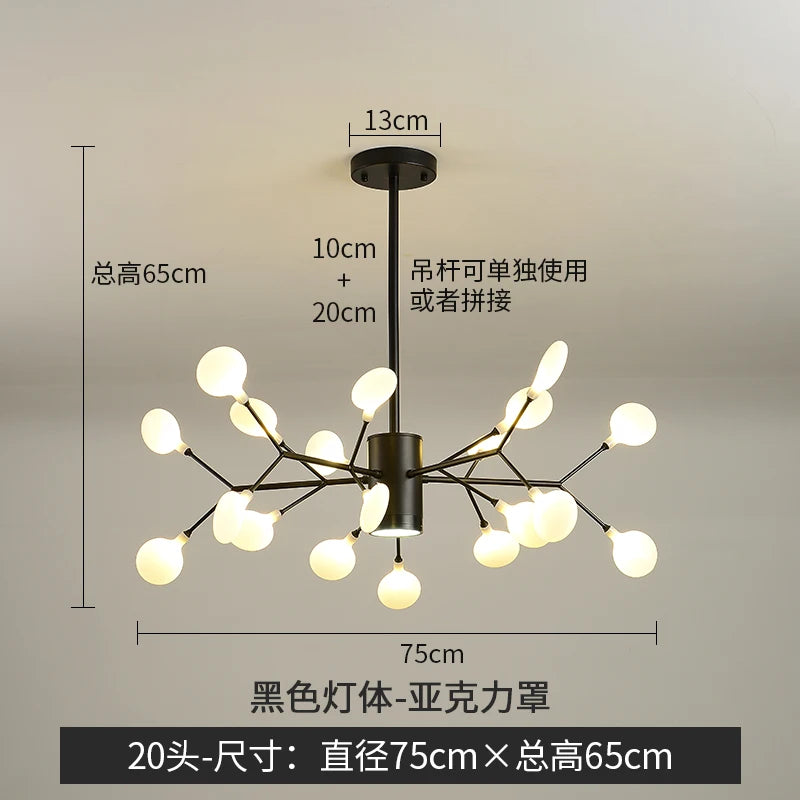 lustre suspension moderne branches or boules verre transparent éclairage salon salle manger chambre