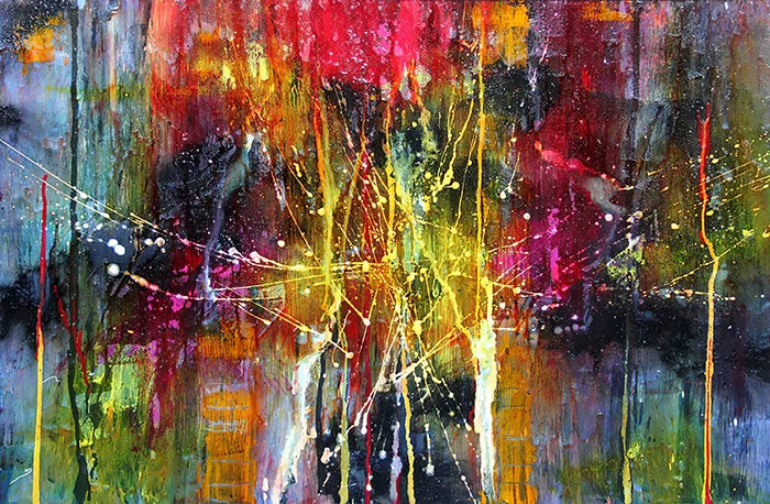 tableau abstrait multicolore contemporain sans cadre impression toile decoration horizontal