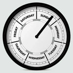 horloge murale jour semaine cadran argenté face blanche moderne minimaliste quartz aiguille salon