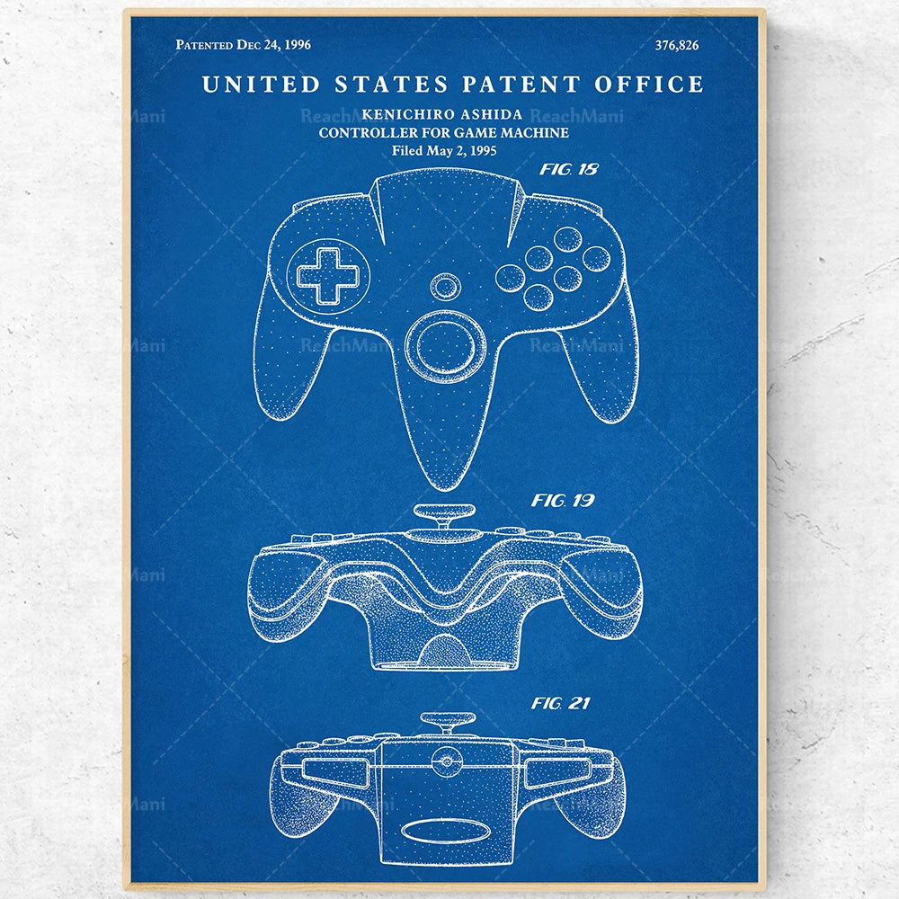 Schéma technique d'un contrôleur de jeu électronique breveté, comprenant des boutons et des commandes pour une expérience de jeu interactive.