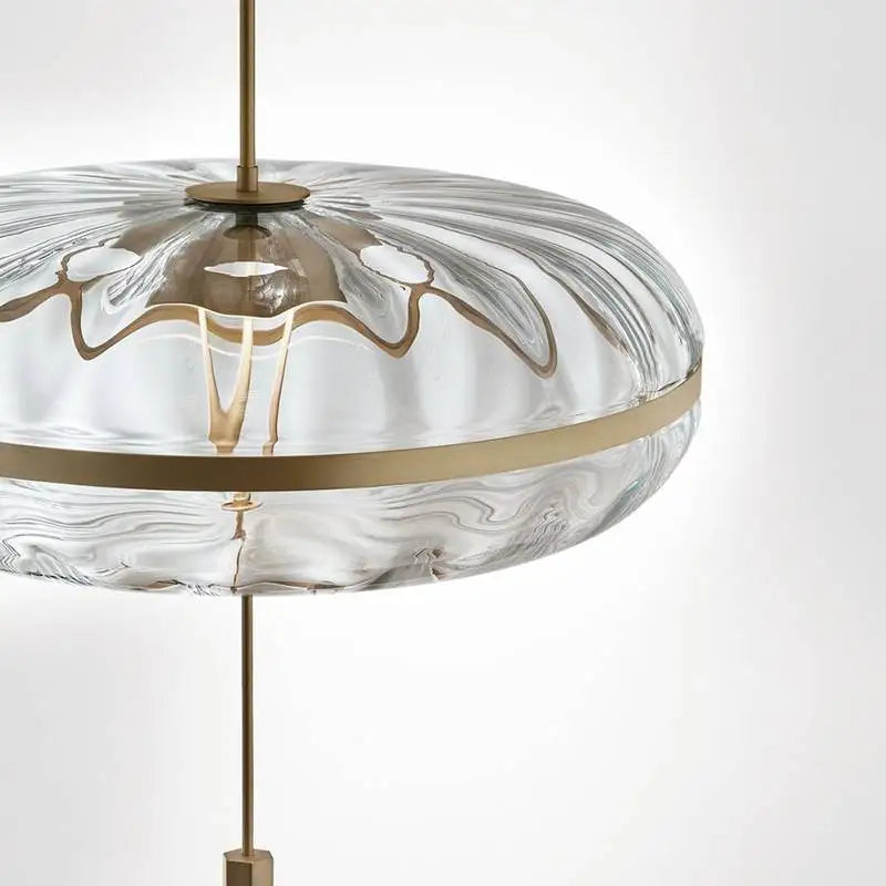 luminaire suspendu contemporain effet vague d'eau transparent motif fleurs verre opacité salon chambre