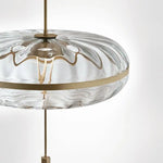 luminaire suspendu contemporain effet vague d'eau transparent motif fleurs verre opacité salon chambre