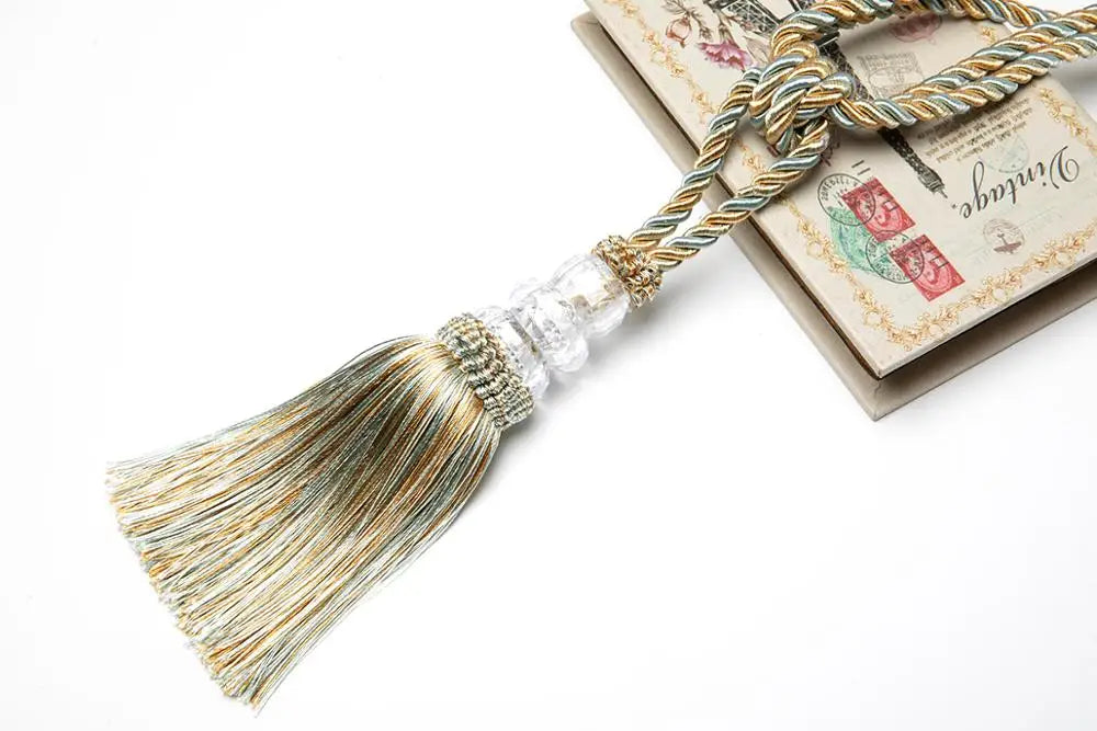 pompon rideau beige noir decoratif textile maison facile utilisation classique or argent bleu