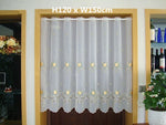 rideau blanc brodé fleurs or transparent classique fenêtre H30 W150 H90 W150 H75 W150