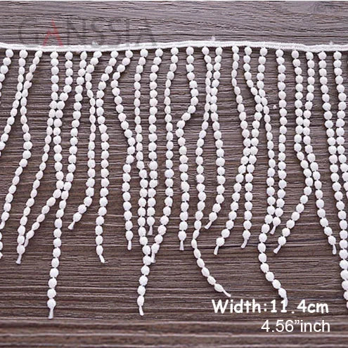 ruban pompons blancs coton décoratif largeur 11.4cm effet bohème solubre franges semi transparent