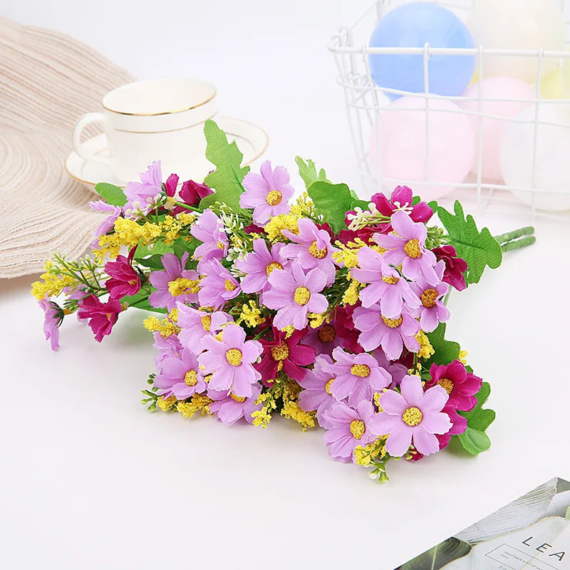 bouquet fleurs artificielles soie rose violet jaune blanc intérieur décoration maison fête mariage