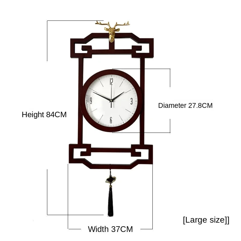 horloge murale bois chinois cadres dorés marron motif géométrique aiguilles dorées classique