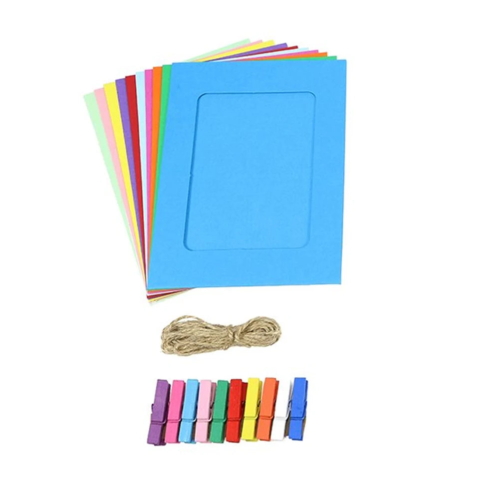 cadres photo colorés cartonnés 10 pièces décoratifs scrapbooking souvenirs pince linge cordelette lumineuse