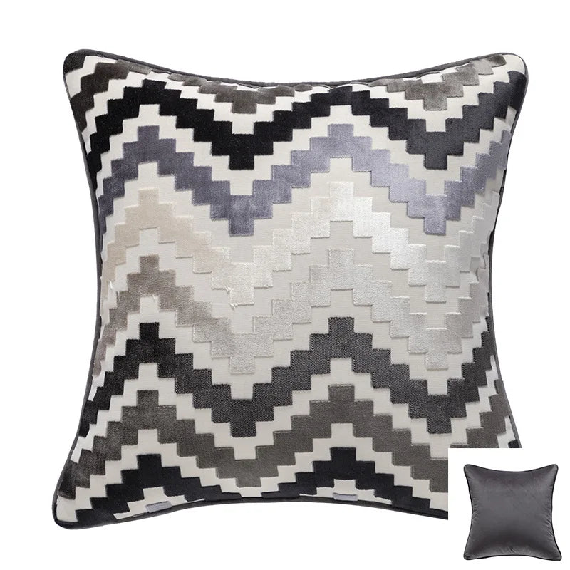 housse coussin polyester zigzag gris moderne décoration maison lit voiture 45x45cm 30x50cm 50x50cm