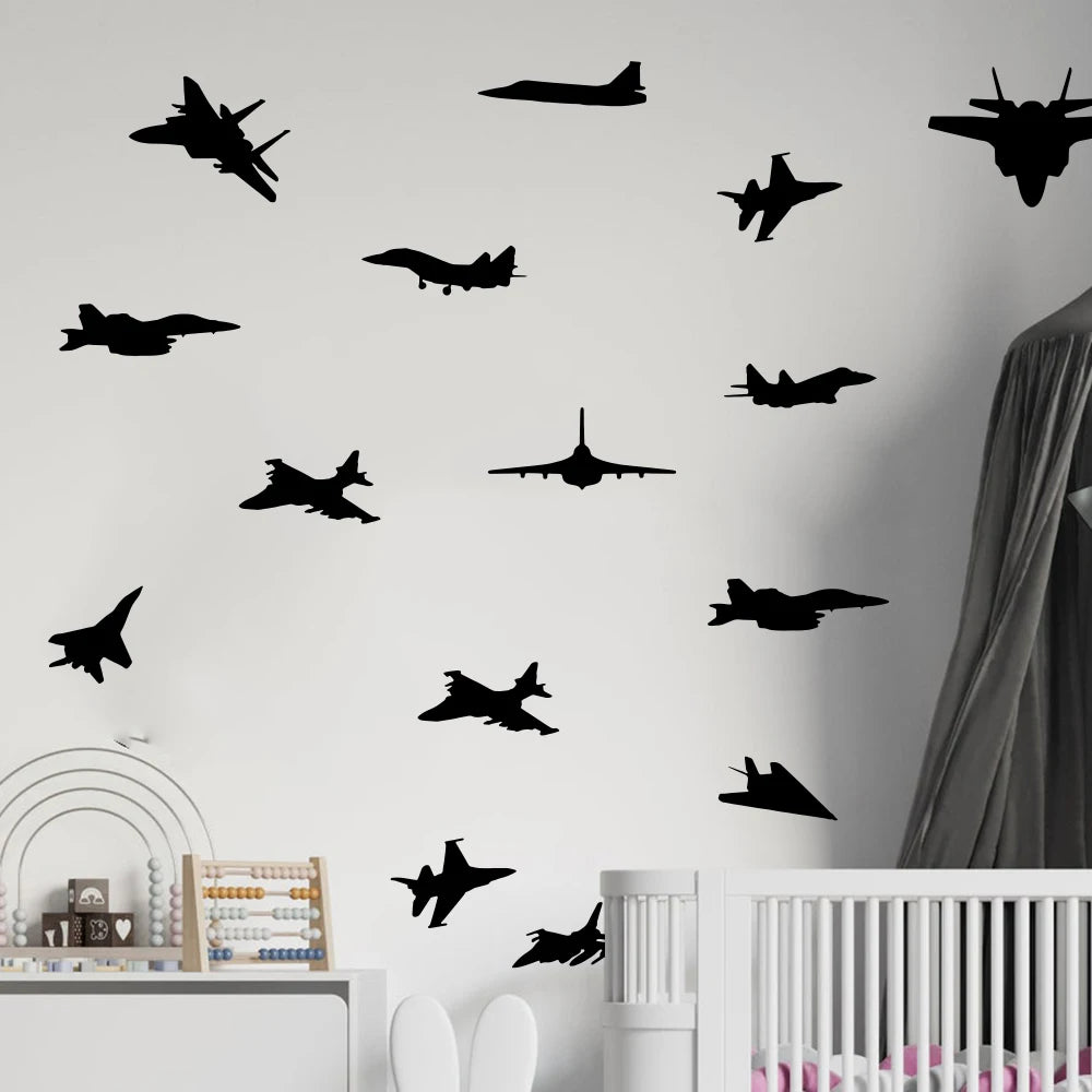 Sticker mural avion chasse garçon 45 pièces