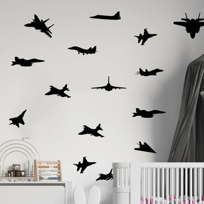 Sticker mural avion chasse garçon 45 pièces