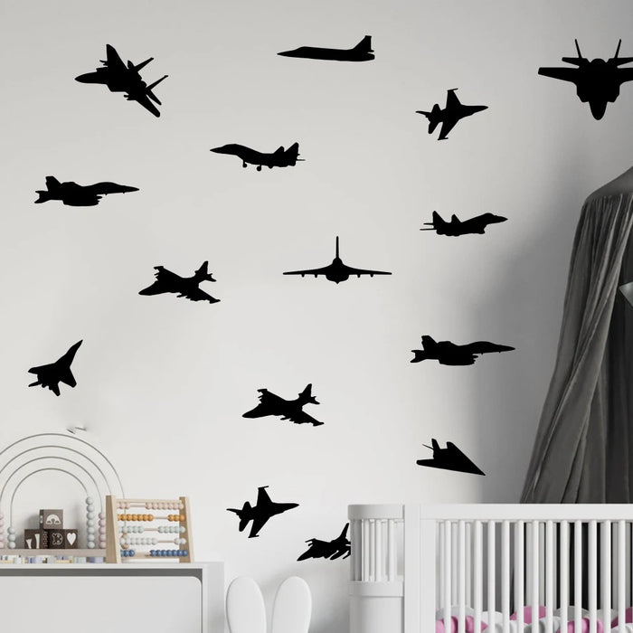 Sticker mural avion chasse garçon 45 pièces