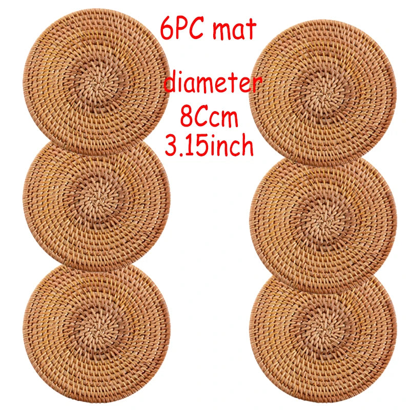coasters tressés naturels traditionnels bois 8x8cm 10x10cm 13x13cm 16x16cm 18x18cm 20x20cm 6pcs