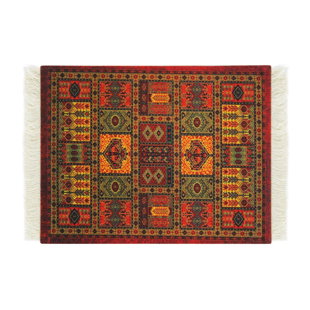 tapis floral orné anti dérapant rouge blanc vert bleu noir tissu caoutchouc