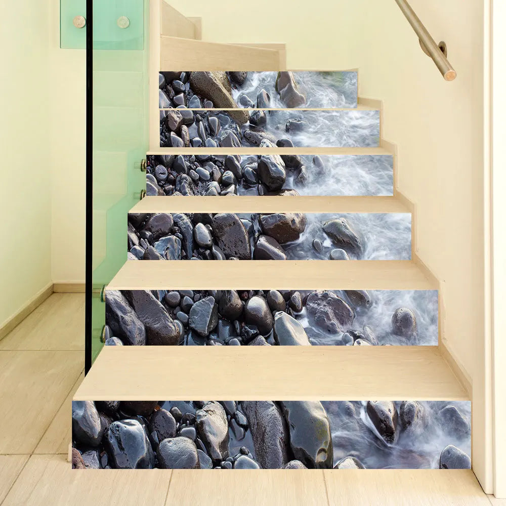 Décoration escalier sticker paysage naturel vue mer