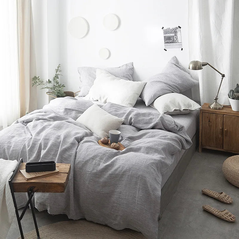 Housse de couette en lin avec taies d'oreiller assorties