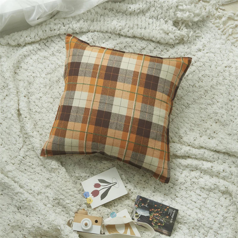 coussin carré multicolore motif carreaux vintage décoration maison housses coussin opaques salon lit canapé