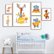 tableaux encadrés animaux musiciens enfants decoration murale coton naive illustrations orchestre
