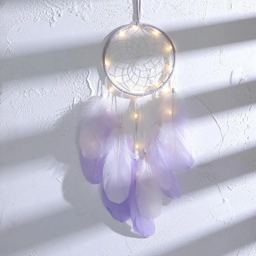 attrape rêves traditionnel plumes bois blanc rose violet bleuclair fil suspension