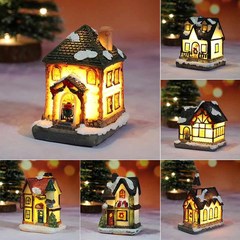 décorations noël miniatures maison guirlandes lumineuses bric rouge noir blanc vert