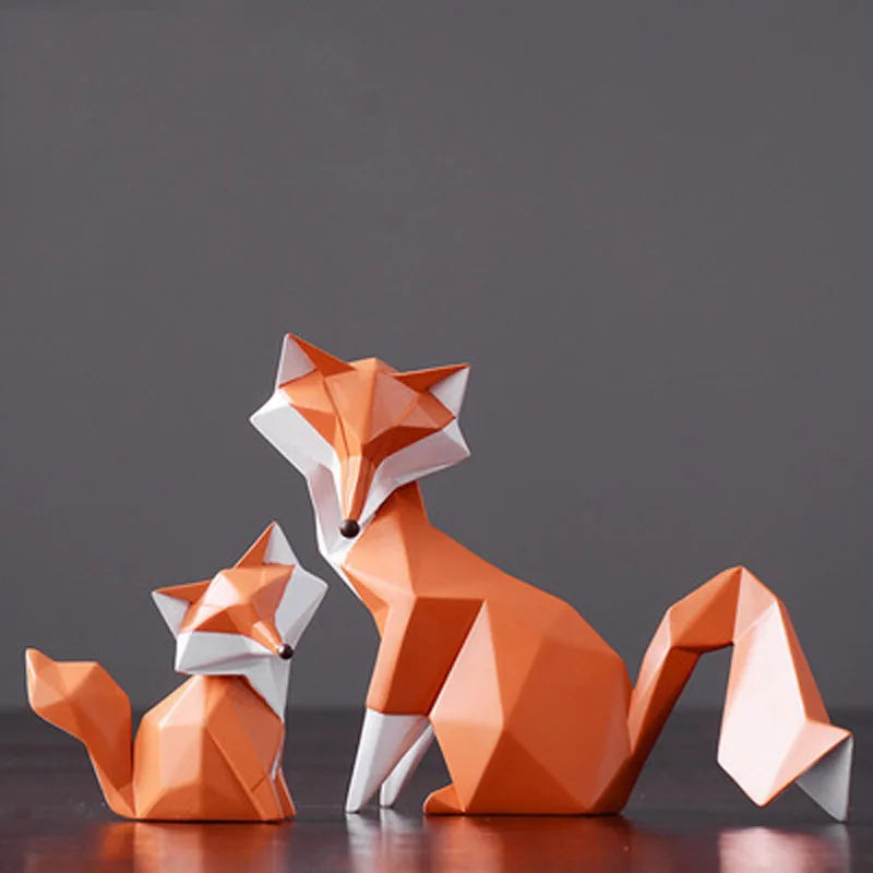 figurines renards géométriques modernes résine orange blanc décoratives chambre maison
