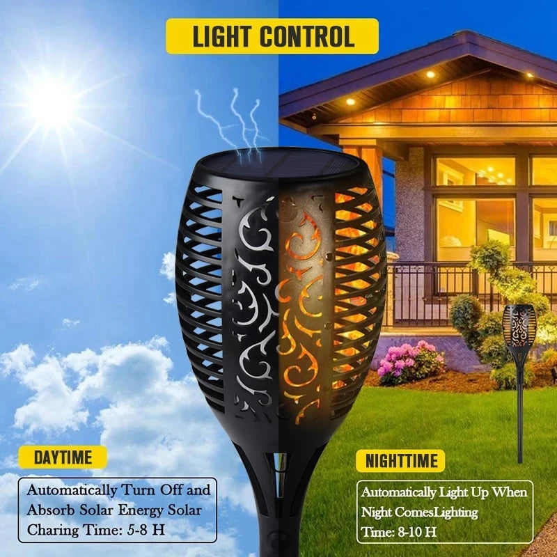 lampe torche solaire 96 led motif feuille moderne noire posée sol mur étancheextérieur