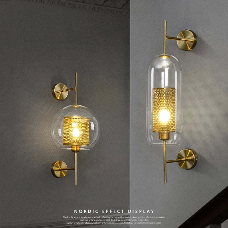 lampe murale nordique or perforée transparente éclairage chambre salon entrée moderne fixée