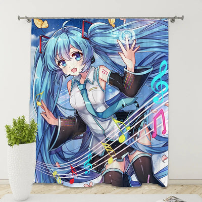 Rideau occultant japonais avec impression 3D Miku en gris clair