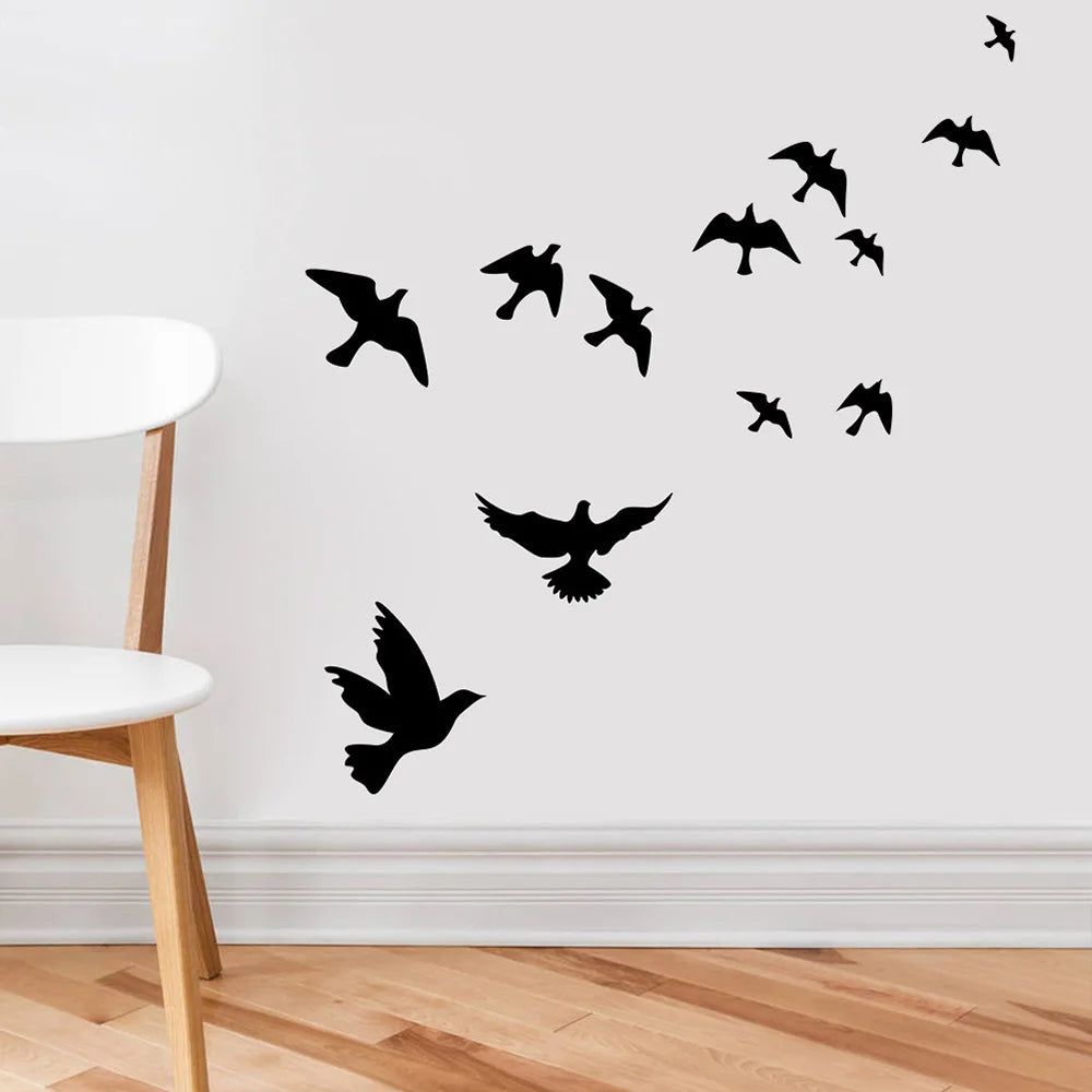 sticker mural moderne oiseaux volants blanc jaune noir 30x50cm adhésif