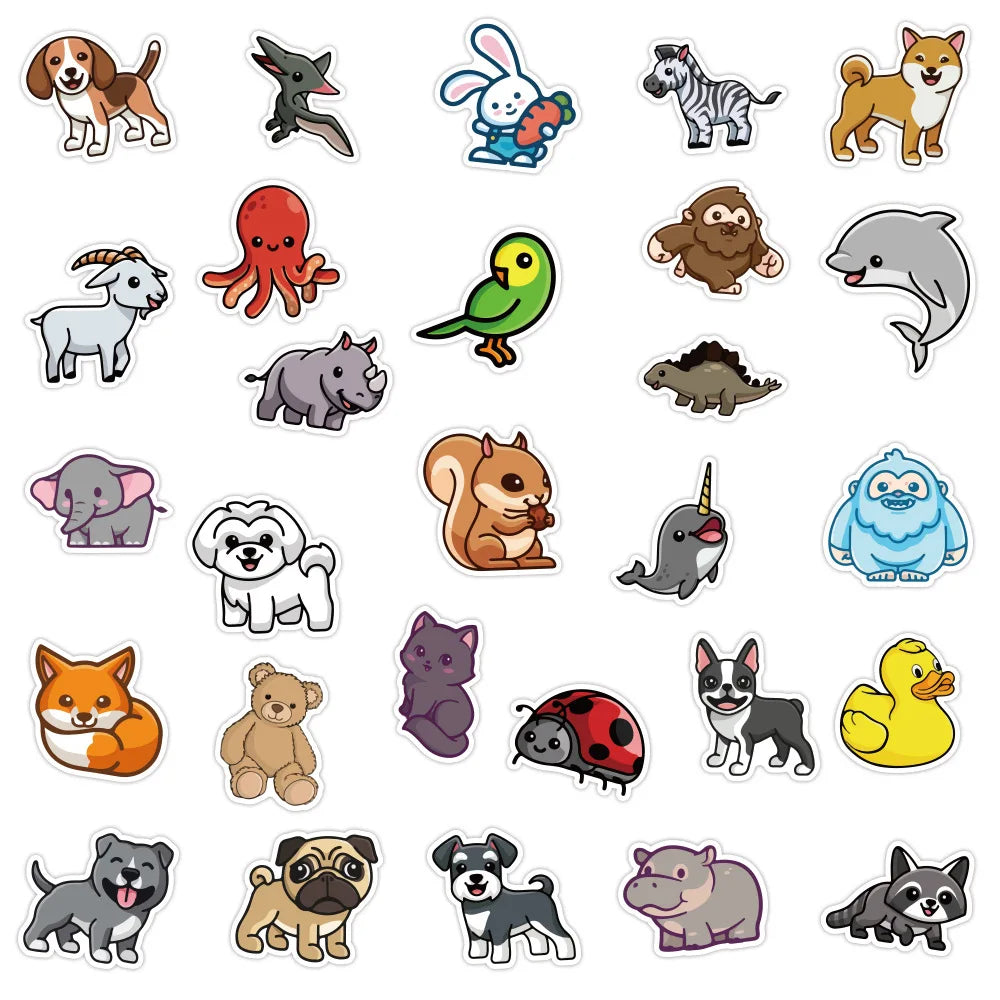 autocollants animaux cartoon mignons stickers variés opaques adhésifs 100 pièces