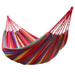 hamac rayures horizontales bleu rouge simple rustique sac rangement cordelettes suspension